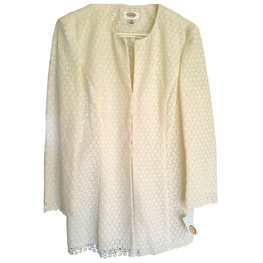 TALBOTS Woman Petites Ivory Daisy Floral Lace Jacket 16 Wide Petite Romantic